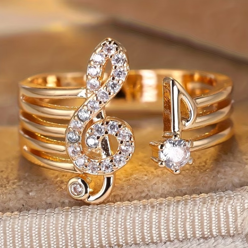 18K Gold Finish Music Note Crystal Adjustable Ring